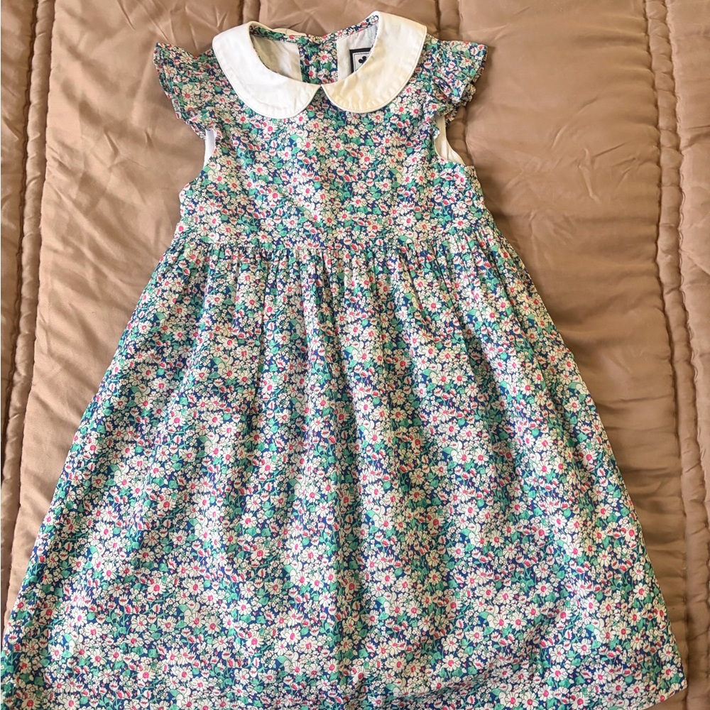 Busy Bees Floral Kids Dress with White Peter Pan Collar